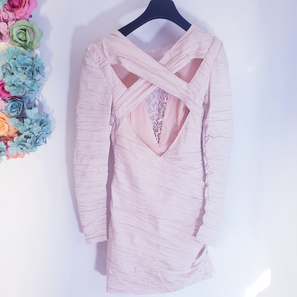 $250 NWT FREE PEOPLE V-neck Cream Boho Mini Dress - Picture 8 of 13